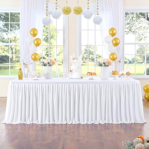 Jupe de table en polyester blanc pour table rectangulaire de commerce