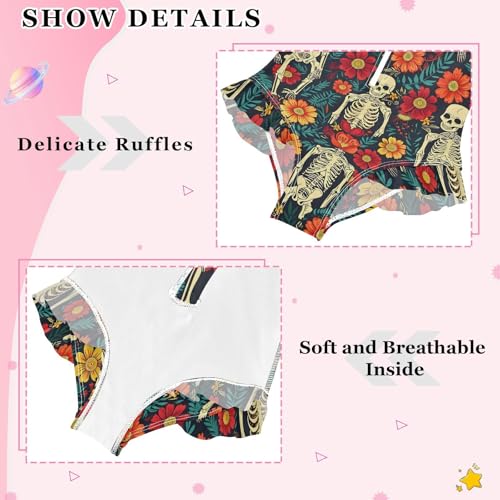 Girls One Piece Swimsuits Long Sleeve Swimsuit Zipper Bathing Suits Skull Skeleton Sugar Flower4