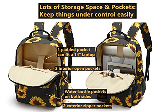 Image of Leaper Water-resistant Floral Laptop Backpack Travel Bag bags Satchel (Beige-Dark Blue)