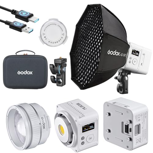 Godox ML80BI LED Video Licht 2800K-6500K Bi-Color Beleuchtung 29600Lux CRI 96 + / TLCI96 + APP Steuerung mit ML-Z Zoom Objektiv Reflektor und ML-BA 6600mAh Batterie mit AD-S60S Softbox Kit