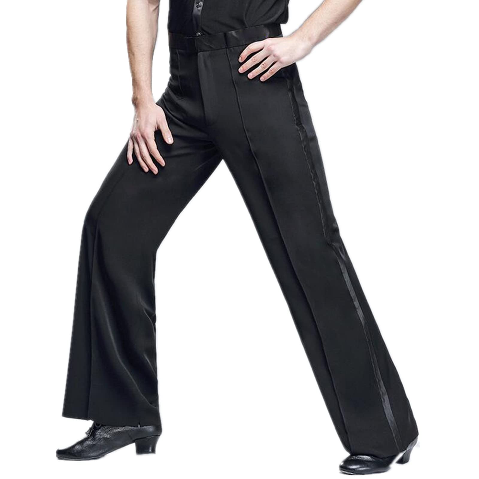 Pantalones de salón de baile latino para hombre, cintura elástica, color negro