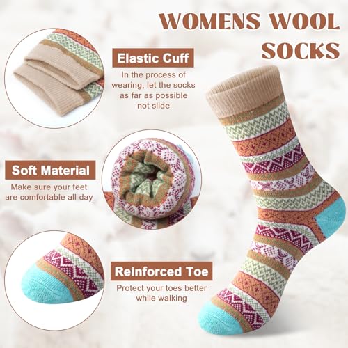 Justay 5 Pairs Wool Socks for Women - Winter Thick Boot Cozy Crew Vintage Soft Calf Knit Warm Socks Gifts2