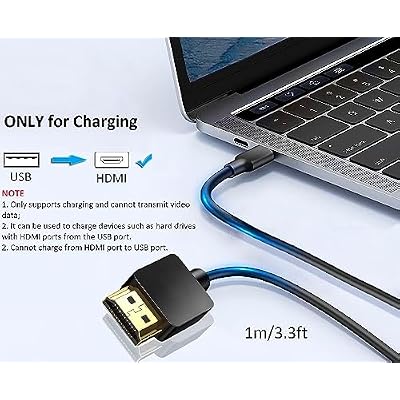 USB to HDMI Cord Cable, fenoero Converter Adapter USB 2.0 Male to HDMI Male Charger Cable Adapter, 1M / 3.3FT