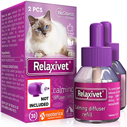 Relaxivet Natural Cat Calming Pheromone Diffuser Refills - Improved No-Stress Formula - Anti-Anxiety