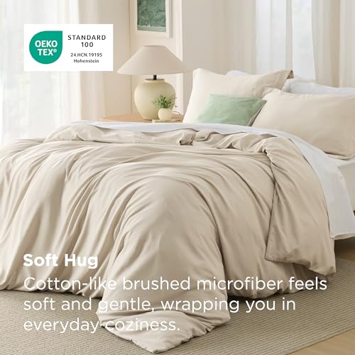 Image of Bedsure Duvet Cover Full Size, Soft Double Brushed Bedding Set, 3Pcs, Beige | For Kids & Adults, 80 inchx90 inch Comforter Cover, Hotel Luxury, All Season, Breathable, Easy Care, Lightweight, Zipper Closure