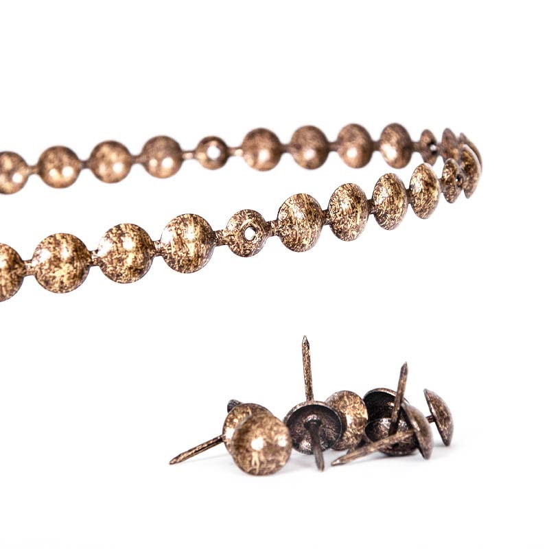 5 bandes de clous tapissier + 100 clous - Lentille Fer - Or vieilli - Ø9,5mm - Clous tapissier en bande