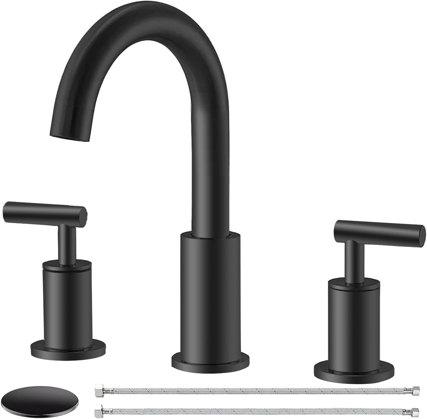 Comllen Matte Black Bathroom Faucet 3 Hole, 2 Handle Widespread Black ...