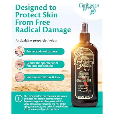 Caribbean Breeze Ultimate Carrot Tanning Oil Outdoor, Tanning Oil Spray with Coconut Oil, Aloe Extracts, Rich in Anti-Oxidants, Moisturizes the Skin and Anti-Aging Properties, 8.5 oz (250 ml)