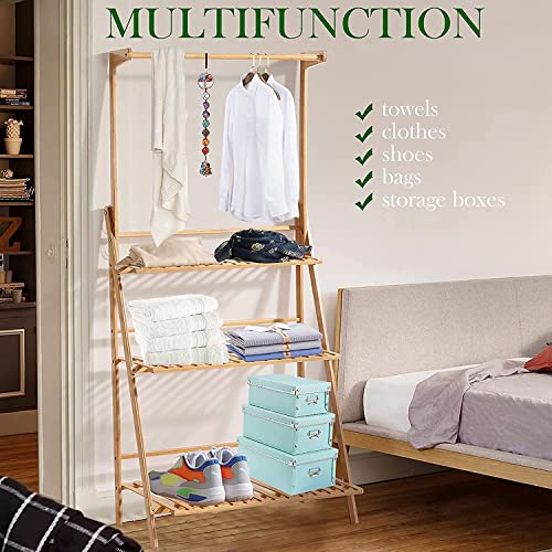 Veakoo Bamboo 3 Tier Hanging Plant Stand Indoor Outdoor, Ladder Plant Shelf Multiple Flower Display Stands Planter Rack Folding Shelves For Corner Balcony Window Patio Living Room #TOP4