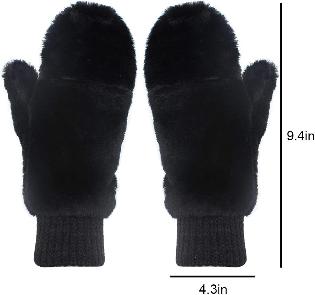 RARITYUS Women Winter Fur Flip Cover Mittens Warm Soft Half Fingerless Gloves for Teen Girls Outdoor Sports at  Women’s Clothing store