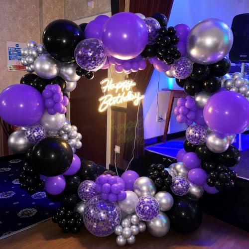 Image of Halloween Balloon 12Inch, 60Pcs Black Purple and Silver Balloons