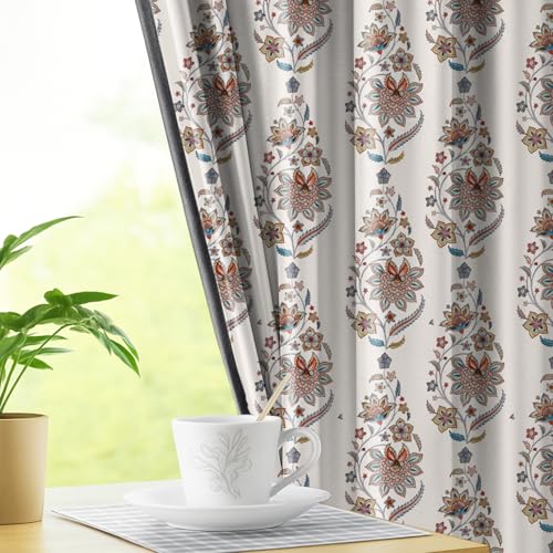 Image of LINENWALAS Printed Blackout Curtains for 7 Feet Door | Set of 2 | Printed Drapes | Thermal Insulated, Room Darkening Panels with Grommet Hanging for Living Room (Deccon Flora)