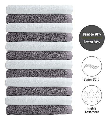 Summermia Bamboo Washcloths12 Pack 13" X 13" - Soft Wash Cloths For Your Face Towel, Wash Cloths For Your Body (Gray) #TOP2