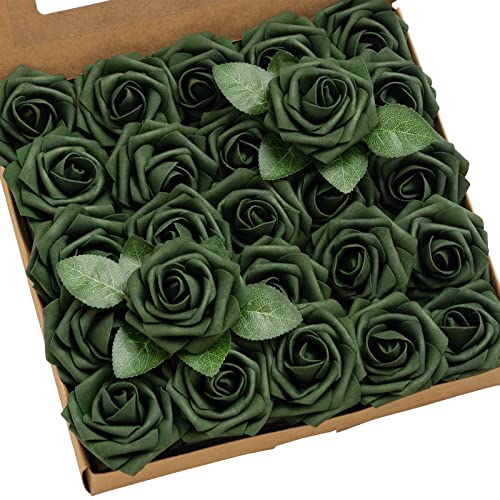 Ling's Moment Artificial Wedding Flowers 25Pcs Emerald Fake Foam Roses W/Stem For Diy Wedding Decor Centerpieces Arrangements Bouquets #TOP27