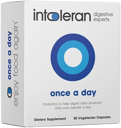 Una vez al día - 30 cápsulas | Suplemento probiótico de intolerancia a la lactosa | Produce activamente enzima lactasa y ayuda a digerir los lácteos