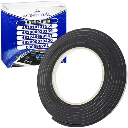 Ceranfeld Dichtungsband Universal 2,5 m x 5 mm x 3 mm mit Originalcode 482000023159 482000079420 C00096281 481010737559 481246688567 für Indesit für Whirlpool - MONTERAL