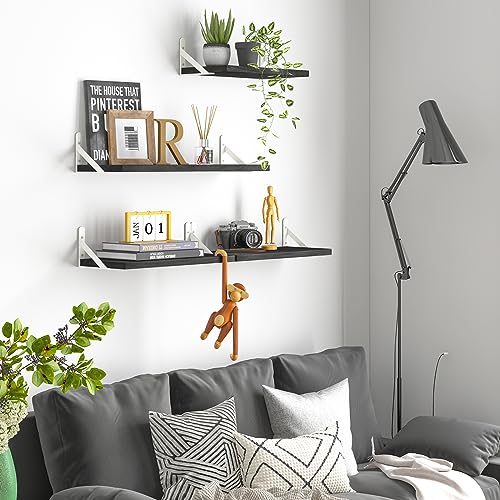 Image of YGEOMER Floating Shelves for Wall, Different Sizes Black Wall Shelves for Living Room, Bathroom, Bedroom, Kitchen, Home Decor (Set of 4)