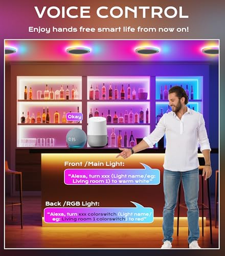 Image of CLOUDY BAY [4 Pack] 4 Inch RGB Smart Recessed Lighting with Gradient Accent Light and Night Light,13W Recessed Lights Ultra-Thin Can-Killer Downlight, Compatible with Alexa and Google Home Assistant
