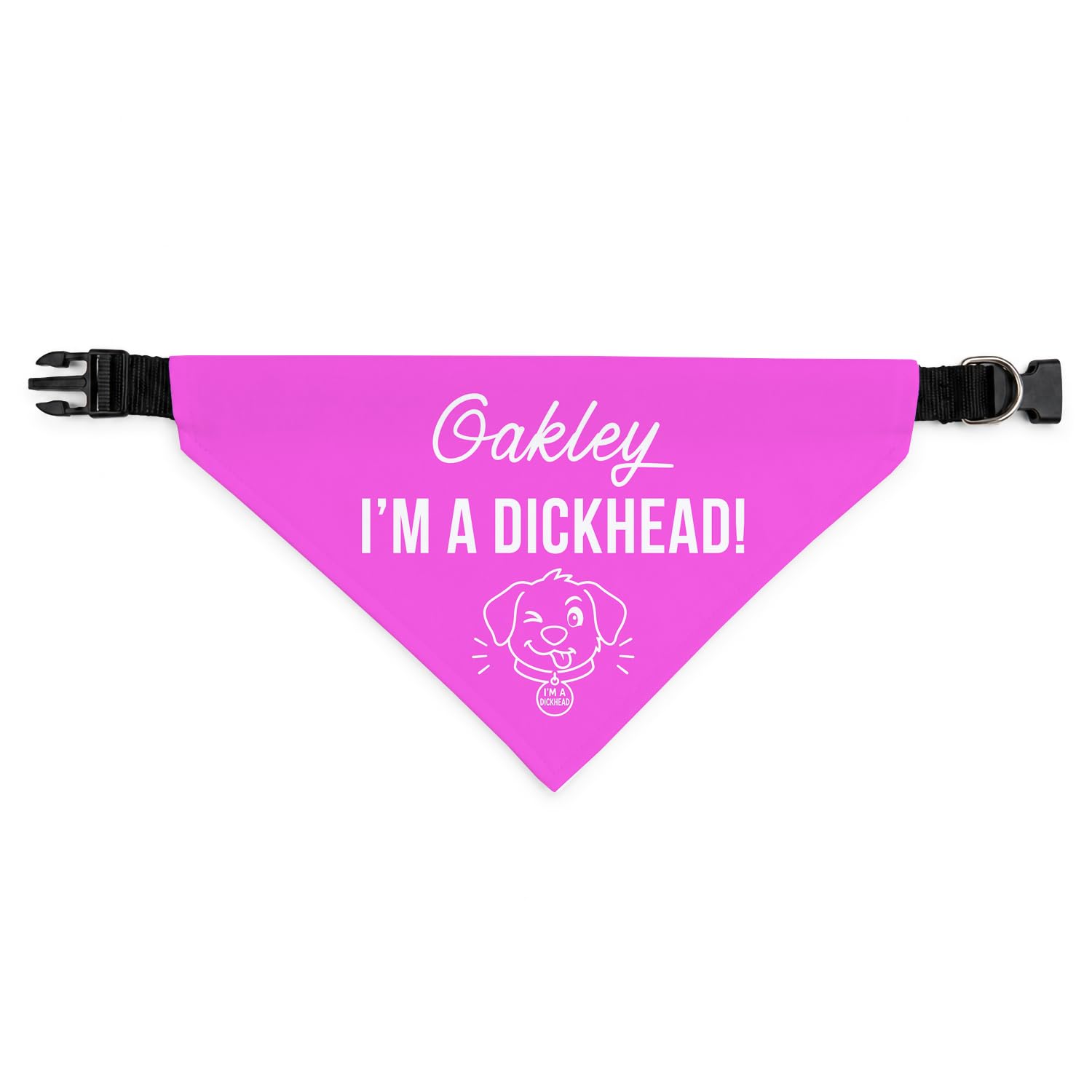 Personalised Dog Bandana | Custom Dog Scarf - I'm A Dickhead - Reactive Nervous Dog Warning Neckerchief | Funny Dog Lead Sign | DHEAD (Pink, Small – Approx. 15cm x 9.5cm)