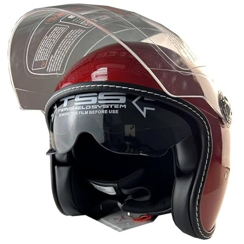 Halbhelme Gesicht Motorrad Helm ECE genehmigt halbe Casco Fit Männer Frauen ATV Moped Roller (Rot, L)