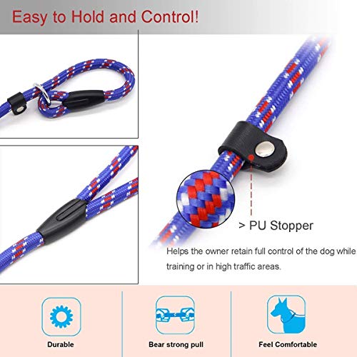 Dog Rope Leash, 5 Ft Pet Slip Lead, Dog Training Leash, Standard Adjustable Pet Nylon Leash For Small Medium Dogs 10-80 Lb Walking(Blue) #TOP2
