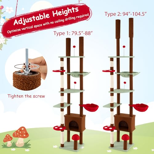 Árbol para gatos ajustable de hasta 265 cm, diseño seta miniatura 4