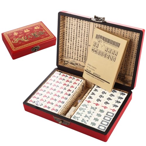 LDXDRU Chinese Mahjong Set Mah jong Game Set Mini Mahjong Set