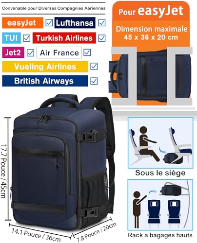 Sac Cabine Easyjet 45X36X20 : KLOSTAIN Sac à Dos Voyage Cabine Avion 45x36x20 pour Easyjet 30L ... – Image 2