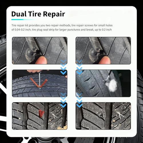 Image of Flat Tire Repair Kit Heavy Duty,All-in-One Tire Plug Kit Includes 60PCS Screw,15PCS Tires Plugs Seal Strip,Screwdriver,Drill,Screw in Tires Plugs Car Emergency Kits for Puncture
