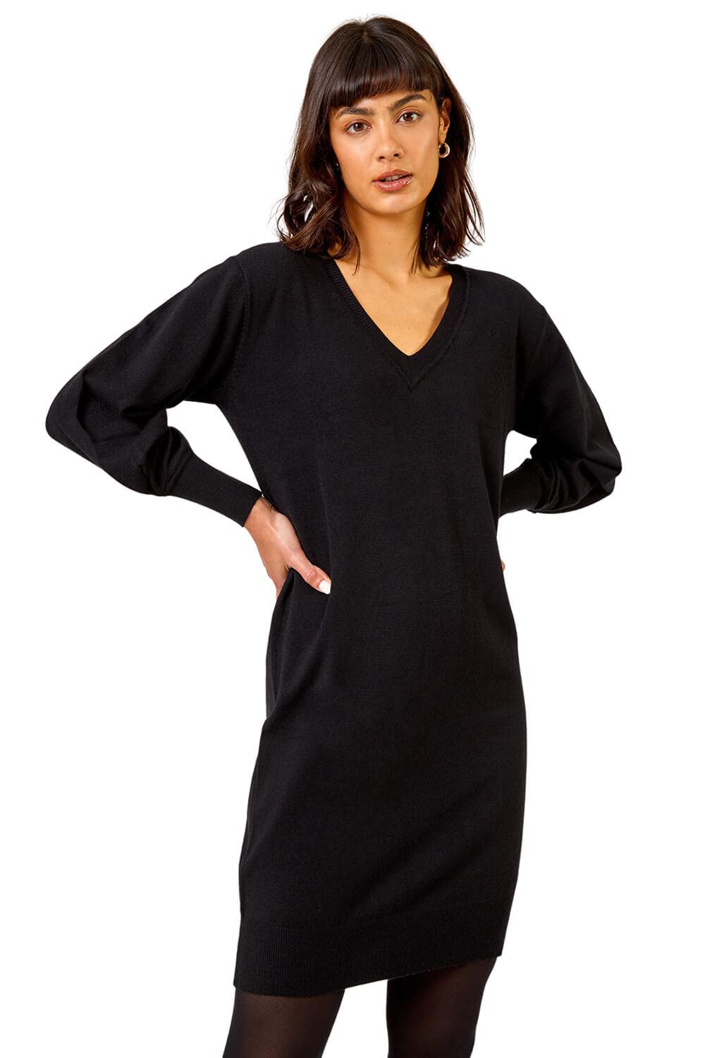 Roman Women's Black Longline Knitted Jumper Dress In | : Size 20