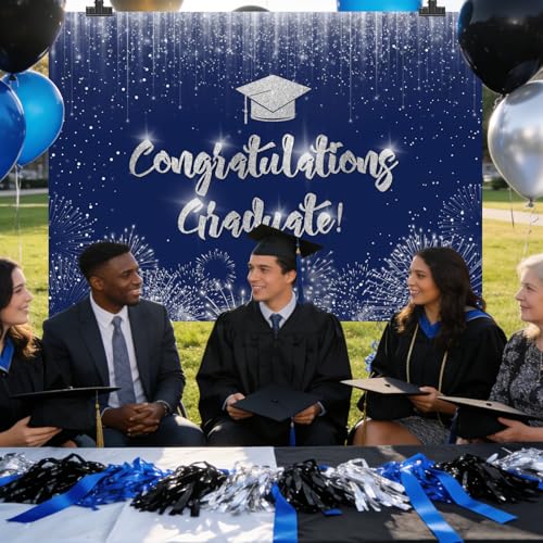 Fondo Fotográfico Graduación Azul Plata 7x5ft miniatura 6