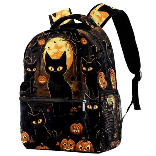 Sac à dos avec porte-bouteille intégré et grand compartiment campus motif chat P Halloween