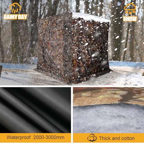 Insulated Hunting Blind for Cold Weather, 300D Oxford Ground Blind with Cotton Layer, 3 See-Through Mesh Windows, Windproof & Warm Hunting Tent for Deer & Turkey Hunting