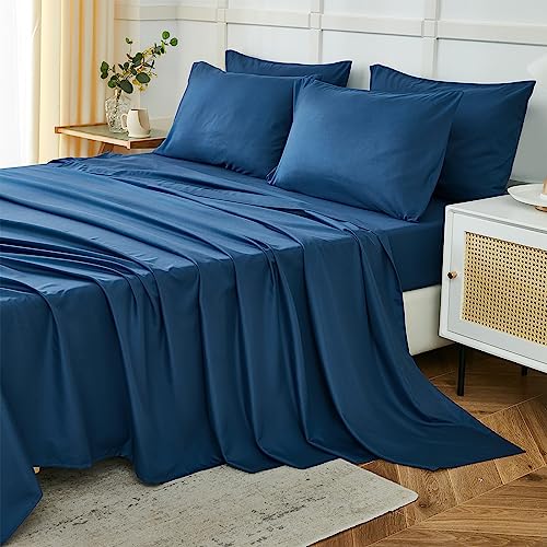 ILAVANDE Navy Blue Queen Sheets Set 6 Piece,Hotel Luxury Super Soft 1800 Series Microfiber Queen Bed Sheets Set-Wrinkle Free & Breathable-14 Deep Pocket Sheets for Queen Size Bed(Queen,Navy Blue)
