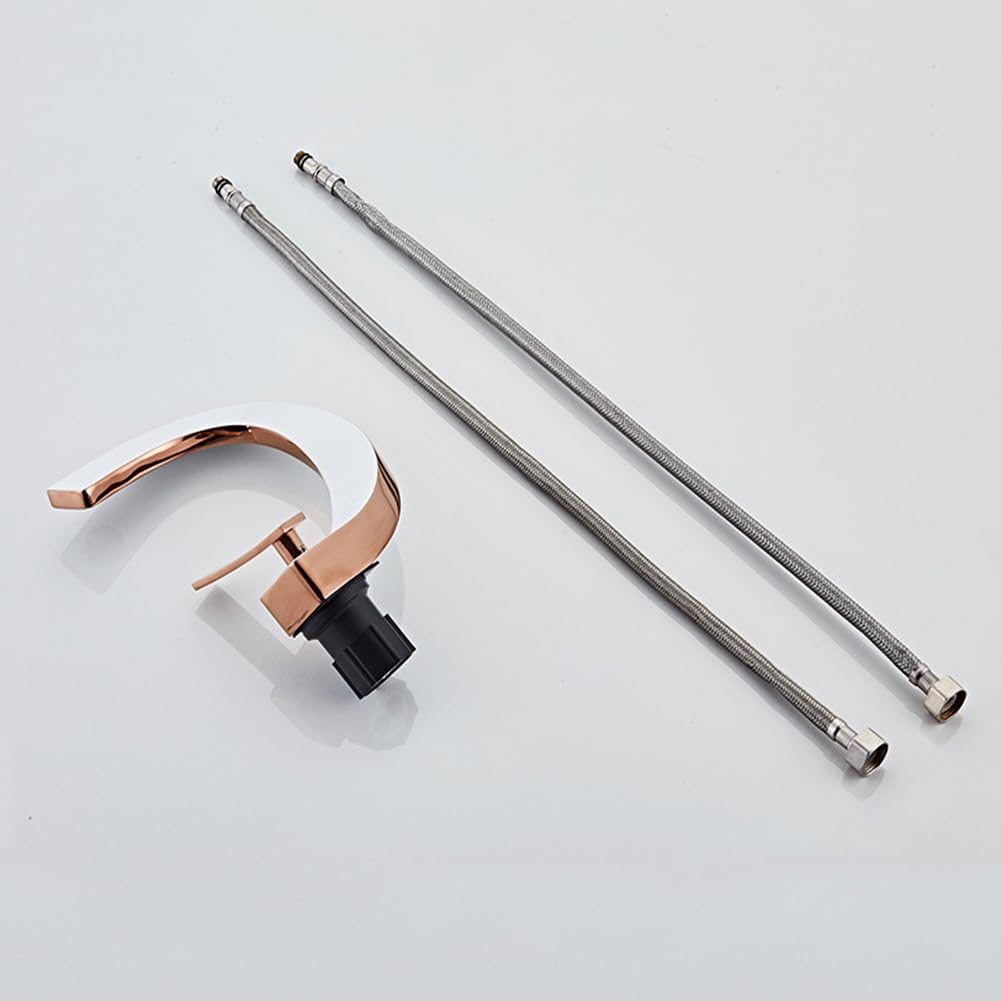 Wasserhahn Bad Waschtischarmatur Messing Einhebel Mischbatterie Waschbecken Armatur, Badarmatur Waschtischbatterie Badezimmer, Roségold