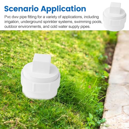 Image of 2 inch PVC Sewer Cleanout Adapter with Plug Pipe Fitting, PVC DWV Flush Sewer Cleanout Cap for Outdoor Garden, RVs Sewer or Drainage Piping Connect System