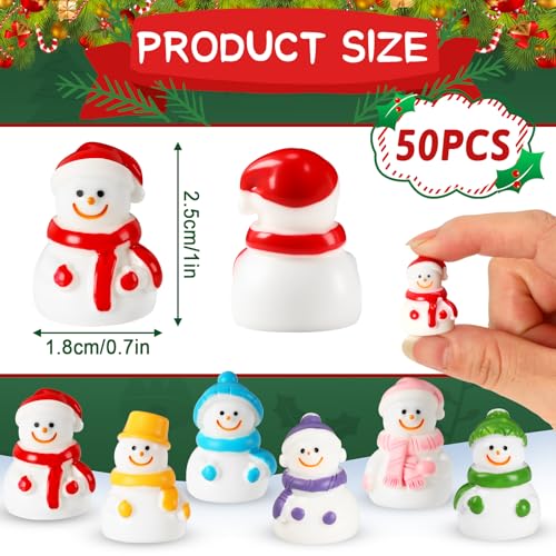 Image of JUNEBRUSHS 50 Pcs Mini Resin Snowman, Christmas Snowman Figurines Winter Miniature Snowmen Ornaments for Christmas DIY Craft Fairy Garden Dollhouse Decor