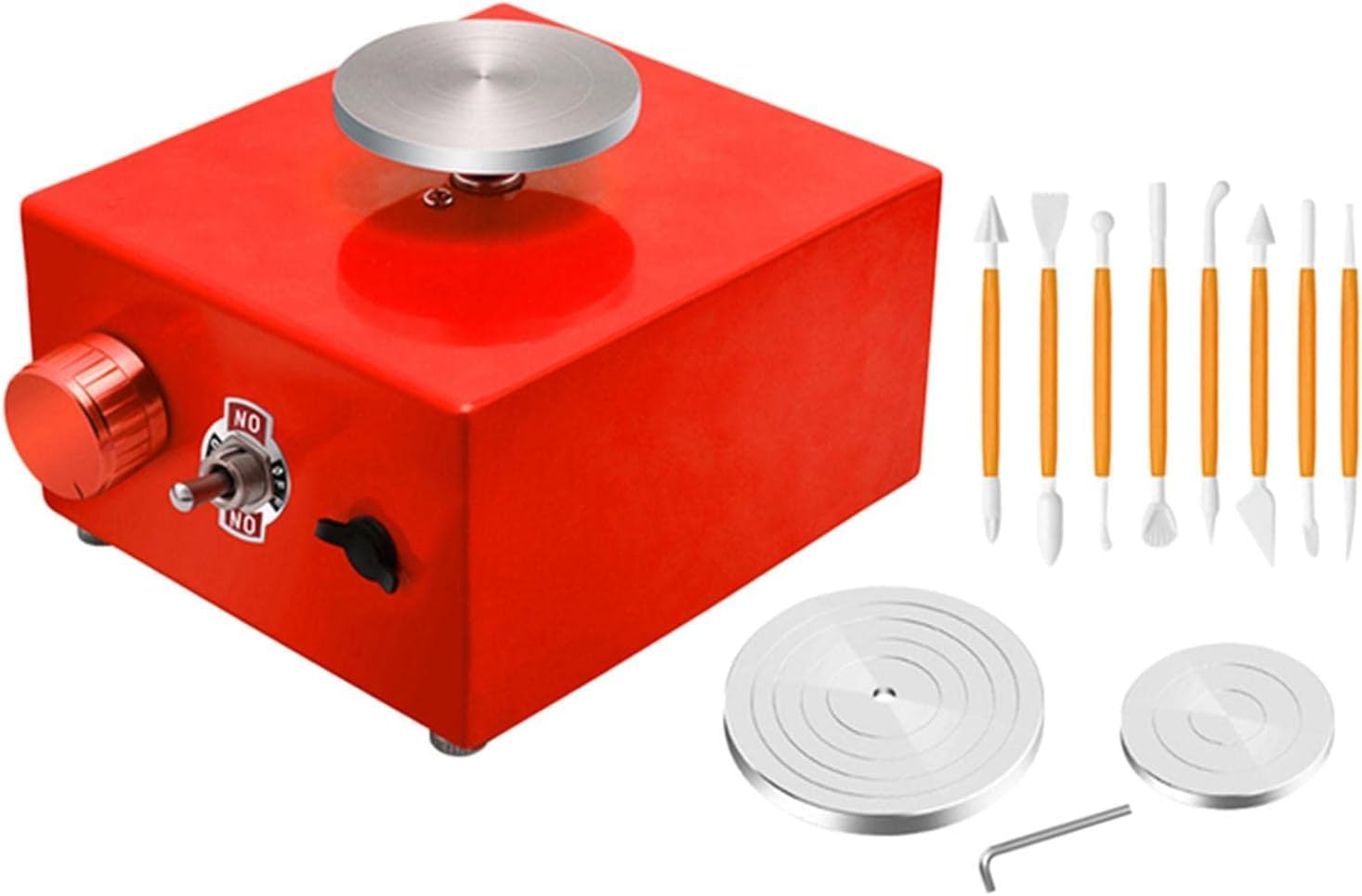 Yellow Tommy Mini Electric Pottery Wheel Machine, Wheel Dia 10cm, 6.5cm, 5cm, Variable Speed with Tool Set | Birthday Gift, Artists, Students, Home Decor (RED)