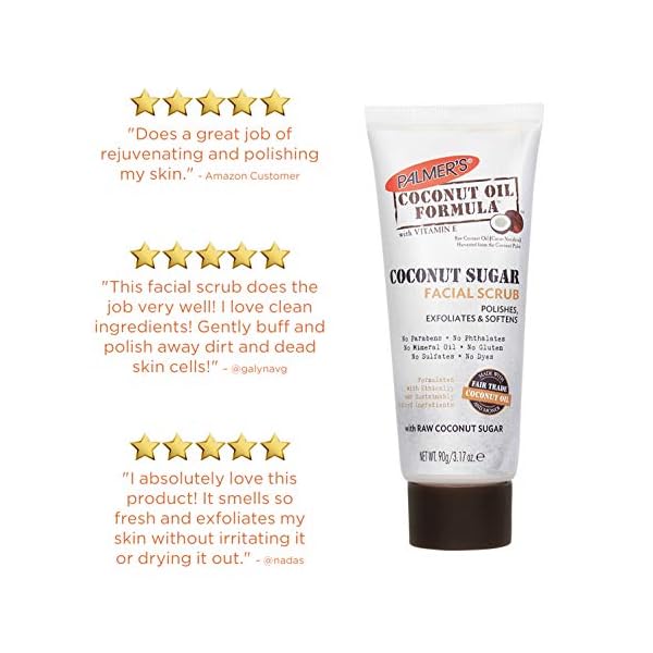 Palmer's Coconut Oil Formula Coconut Sugar Facial Scrub Exfoliator, Face Scrub to Gently Exfoliate Away Dirt and Dead Skin Cells with Chamomile to Soften & Calm, 3.17 Ounces (Pack of 1)