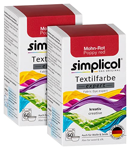 simplicol Textilfarbe expert Mohn-Rot 1703, 2er Pack: Farbe für kreatives, einfaches Färben in der Waschmaschine oder manuell