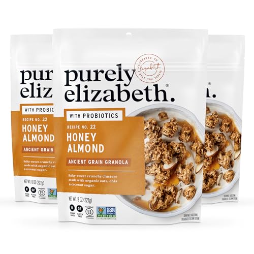 Image of Purely Elizabeth, Honey Almond, Ancient Grain Granola with Probiotics, Gluten-Free (3 Ct, 8oz Bags)