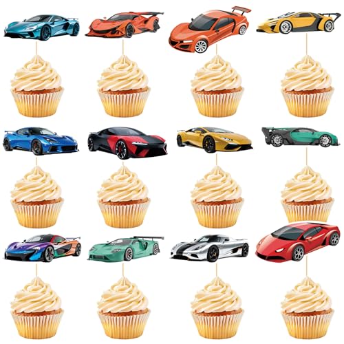 Adecortalk 48 Pcs Racing Car Cupcake Toppers Racing Cupcake Toppers Birthday Decorations Picks for Racing Birthday Baby Shower Carnival Party Decorations Supplies