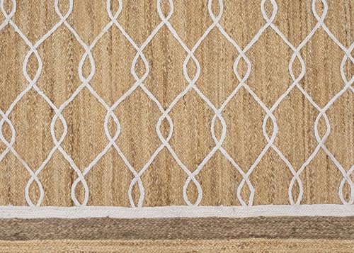 Square Area Rug 11' Hand Braided Jute Flatweave Beige White Design Handmade Boho Thick 0.27" Geometric Pattern Carpet Sisal Jute Rug Indoor Outdoor Use Rugs for Hall Room, Dining Room, Patio - Image 7