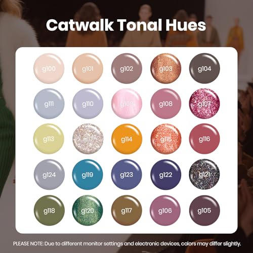 Image of Beetles Retro Gel Nail Polish Set - Catwalk Tonal Hues 25 Colors UV Gel Polish Set, Brown Nude Blue Green Glitter with Base Glossy Matte Top Coat Soak Off UV LED Manicure Gift for Women
