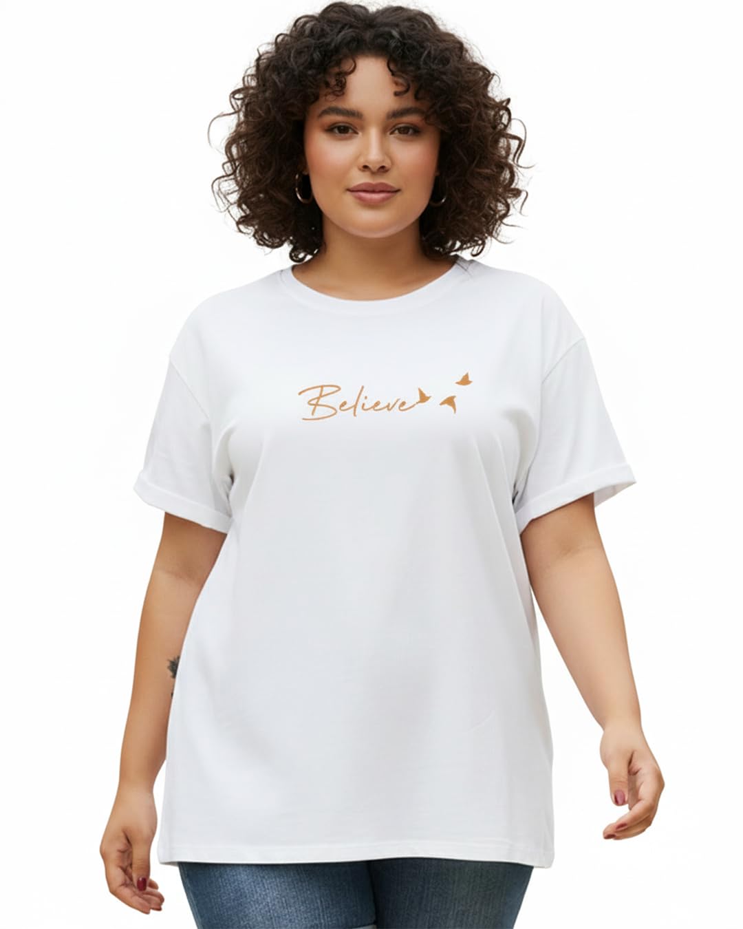 Women's 100% Cotton Graphic Print Boyfriend Fit Round Neck Plus Size T-Shirt-image-44