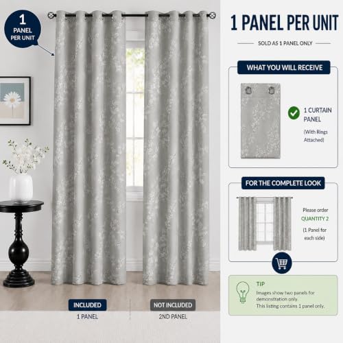 Image of BFAM Sheer Curtain with Floral Print, Premium Printed Sheer Drapes, Eyelet /Grommet Curtain for Living Room, Bedroom, Light Filtering Curtains, Grey Floral 11 Feet,Pack of 1 Curtain