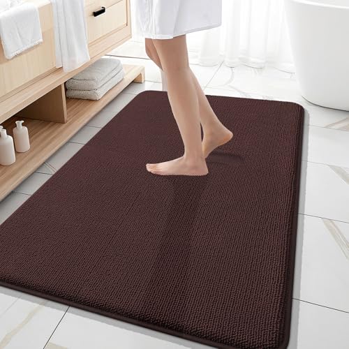 Image of OLANLY Thick Memory Foam Large Bathroom Rugs 59x35, Extra Soft Absorbent Bath Rug, Quick Dry Bath Mats, Non-Slip, Machine Washable Carpet for Bathroom, Tub and Shower, Home Decor Accessories, Brown