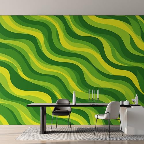 Fresque murale intissé de haute qualité au design ondulé vert