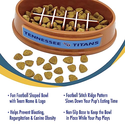 Image of NFL Super-Bowl Tennessee Titans Slow Feeder Dog & Cat Bowl. Football Design for Healthy Digestion. Non-Slip for Large & Small Pets