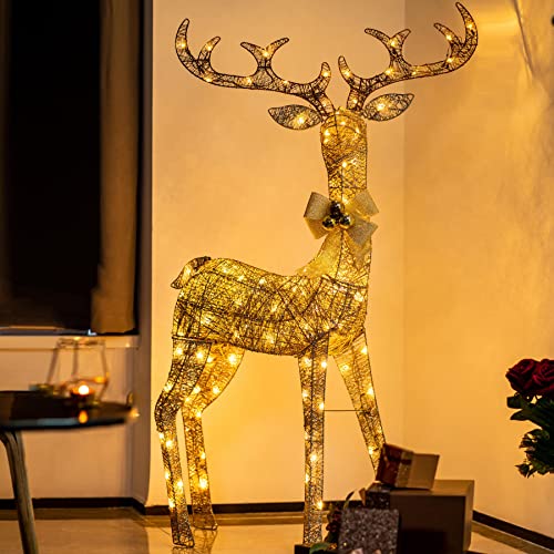 Yuletime 60-In Tall Pre-Lit Christmas Buck, Lighted Glitter Gold Standing Christmas Male Deer With 120 Warm White Led Lights For Holiday Decoration (Buck) #TOP1